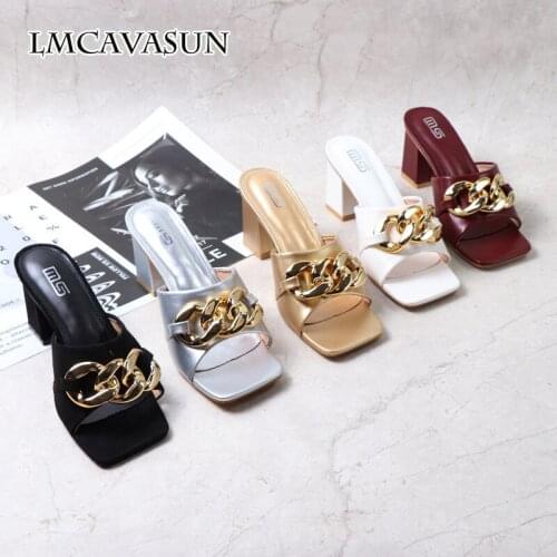 LMCAVASUN 2021 sexy thick-heeled metal high-heeled sandals all-match solid color sandals and slippers