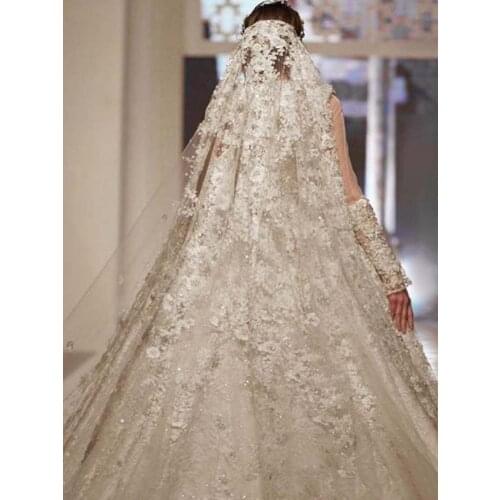 Best Selling Chapel Length Bridal Veils with Appliques In Stock Long Wedding Veils 2021 Vestido De Noiva Longo Wedding Veil Lace