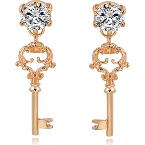 MELIHE Retro Long Key Pendant Women Gold Earring Drops 2019 Gift Female Austrian Crystal Beautiful Jewelry Brinco Ser160016