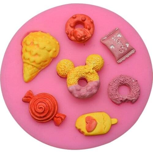 Ice Cream Donuts Shape Silicone Chocolate Mold Biscuit Fondant Baking Molds Handmade Clay Plaster Mould Cake Decoration