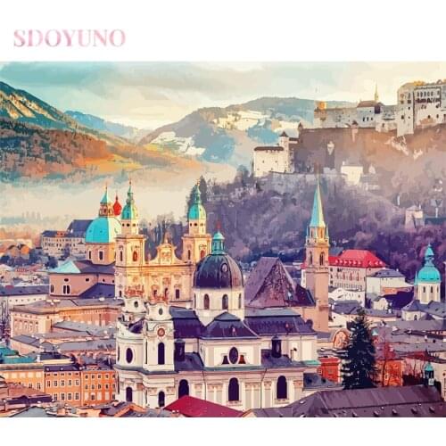 SDOYUNO DIY painting by number kit with frame for adults beautiful city landscape wall HandPaint art supplies acrylic paint set
