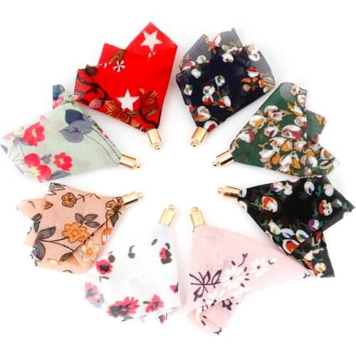 New 10pcs/lot Fashion Design 60mm Chiffon Fabric Charm Flower Tassel for DIY Earring Necklace Keychain Handbag Jewelry Making