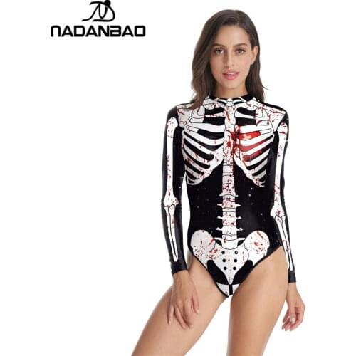 NADANBAO 2020 New Swimwear Skeleton 3D Digital Print Swimming Costume One Piece Swimsuit For Women