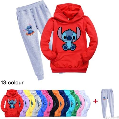 Stitch 2021 new child Tracksuit Autumn Clothing Sets Children Boy Girl Clothes Kids Hooded T-shirt Pants Suits