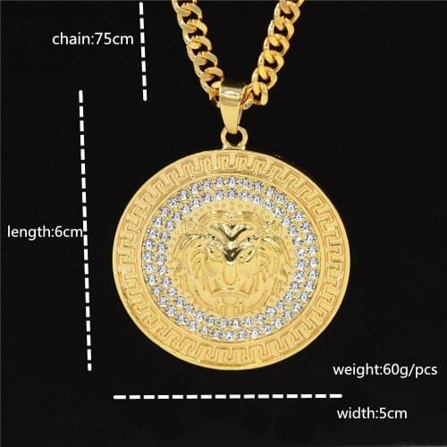 European And American Original Fashion Brand Lion Head Round Necklace With Pendant Hip Hop Accessories Fashion Mens And
