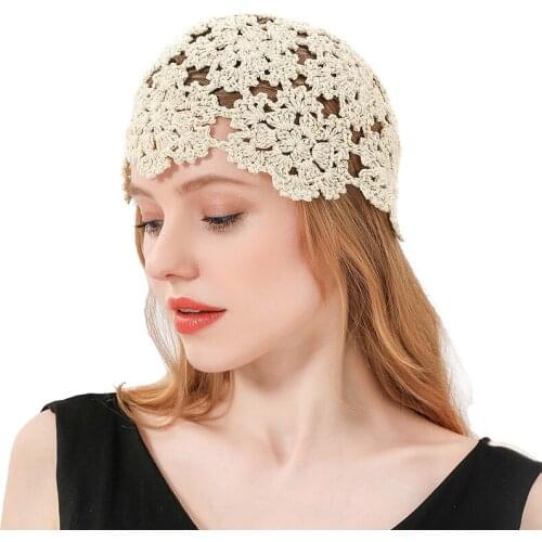 Autumn knitted hats for beanies Hat women hand-woven hollow woolen cap retro toe cap literary crochet hat