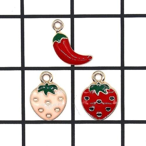 10PCS Fashion Fruit Charm Strawberry Chili Enamel Pendants For DIY Handmade Making Necklace Earrings Jewelry Accessories XL871