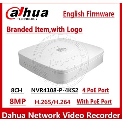 Dahua NVR NVR4108-P-4kS2 8CH NVR 8MP Smart 1U 4PoE 4K&H.265 Lite Network Video Recorder Full HD 1080P Recorder With 1SATA