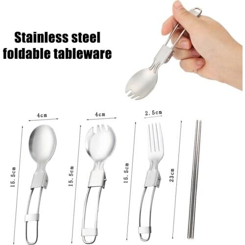 Foldable Fork Spoon Set Stainless Steel Portable Outdoor Camping Travel Cookware Backpack Mini Picnic Cooking Tableware