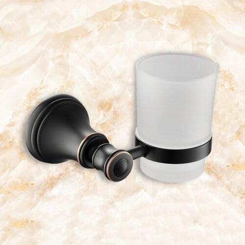 Oil Rubbed Bronze brass Bathroom single Glass Tumbler with Holder Wall Mount Toothbrush Holder
