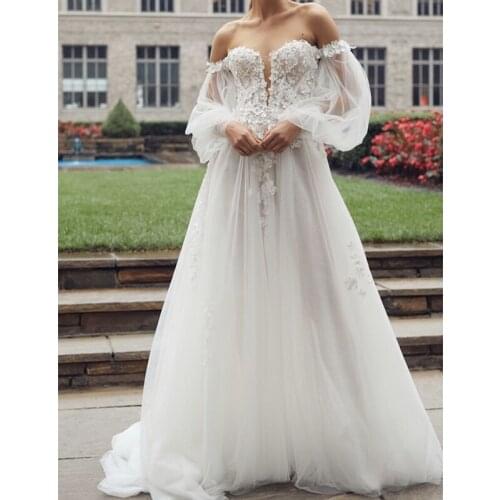 Bridal Detachable Sleeves White Flower Puff Sleeves Elbow Loose Style Wedding Elegant Long Sleeves Custom Wedding Gloves 2021