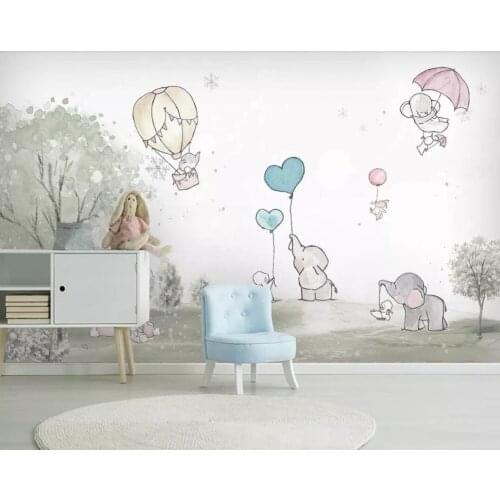 Fresh and lovely cartoon balloon bear small elephant animal children room background wall