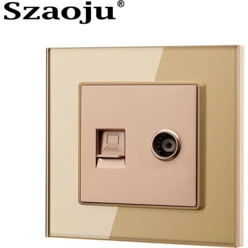 Szaoju wall socket Luxury utp cat6 10Gb computer data socket CATV RJ11 telephone crystal tempered glass panel RJ45 com socket