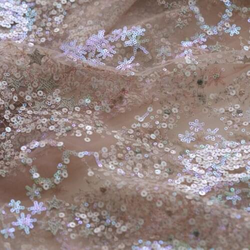 High grade 0.5meter 150cm Pink sequins mesh lace embroidery fabric Dress diy girls Skirts fabric W190