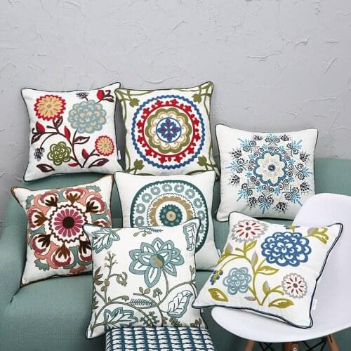 Crewel Canvas embroidered pillow Vintage Embroidery Pillow case Cushion Cover Ethnic National Handmade Flower Boho