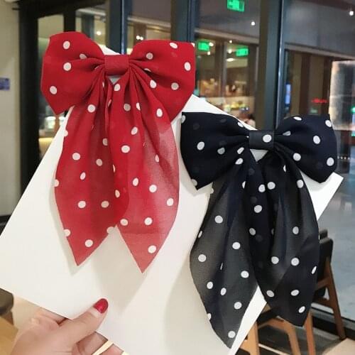 Bow Knotted Hairpin Spring Clip Top Clip Hair Clips Chiffon Polka Dot Print Barrettes BB Duckbill Clip Hair Accessories Headwear