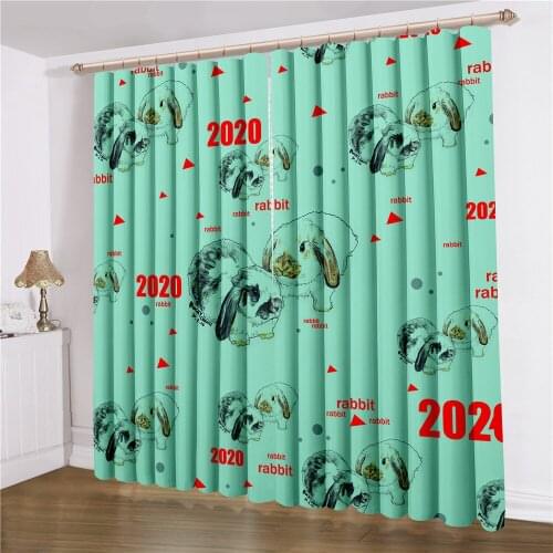 Rabbit Window Curtains 3D Print For Living Room Curtain Blackout Blinds Home Textile Curtain Cartoon 2 Panels Curtain Red 2020