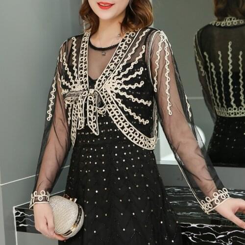 Women Scarves 1920s Vintage Casual Embroidery Open Stitch Long Sleeve Fringe One Size Black White Pink Beige Short Poncho 9922