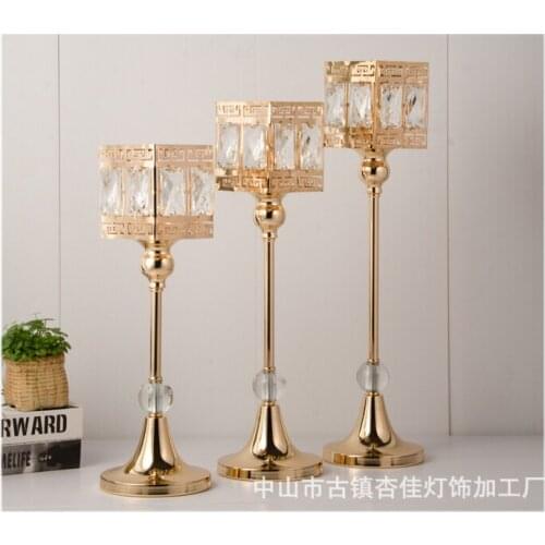 Gold crystal candlestick European iron decoration metal candlestick handicraft living room decoration