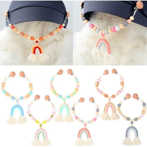 1pc BPA Free Wooden Beads Baby Stroller Clip Cotton Rainbow Pendant Newborn Pram Clips Teether Baby Mobile Cart Accessories