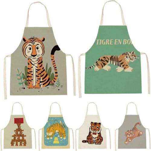 1Pcs Cartoon Animal Tiger Print Sleeveless Apron ChildrenS Home MenS And WomenS Anti-Fouling Apron Kitchen Waist Bib Pinafore