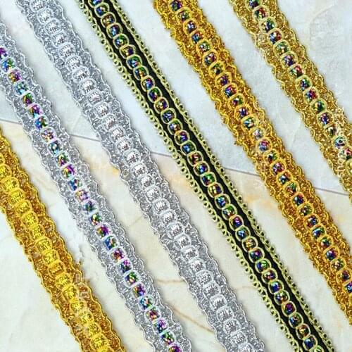 13 Meters/Lot Gold Silver Lace Ribbon Trims Stage Performance Party Wedding Clothes accessories DIY Sewing Garments Accessories