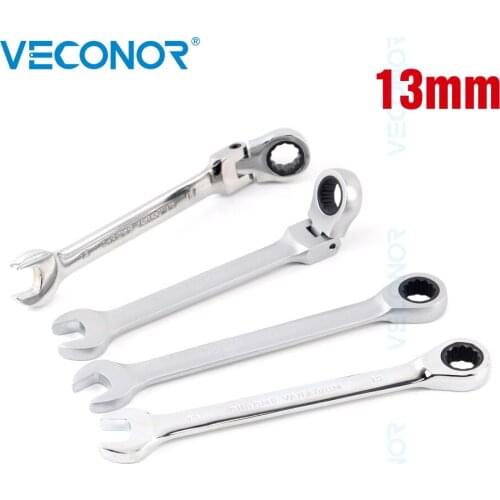 13mm Ratchet Key Wrench 72T Ratcheting Head Mirror/Dull Polished Wrench Tool Open-end Single Combination Spanner for Repairing