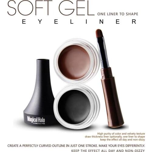 2 In 1 Black Brown Eyeliner Cream Long Lasting Waterproof Makeup Cosmetics Set with Brush Eye Liner Kit Maquiagem TSLM2