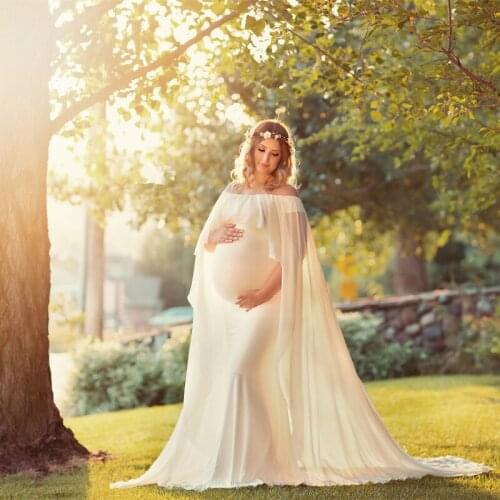 2021 Baby Shower Dress Maternity Photography Props Cape Ruffles Maternity Dresses Pregnancy Photography Shoots Cape