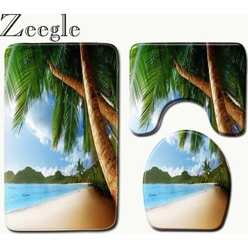 Zeegle 3Pcs/set Bathroom Mat Set Flannel Anti-Slip Kitchen Bath Mat Carpet Bathroom Toliet Rug Washable Mats