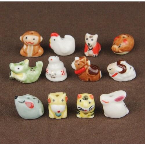 5pcs Cute Animal Ceramic Beads Colorful Handmade 12 Chinese Zodiac Porcelain Ceramic DIY Jewelry Bead Small Craft Wholesale