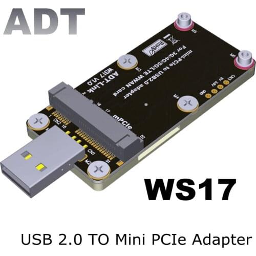 ADT WS17 Mini-PCIe mPCIe To USB 2.0 Type A Adapter With Dual SIM Push connector Support 3G/4G/5G LTE Module WWAN Wireless Card