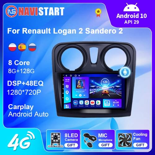 OKNAVI Android 10 Car Multimedia Player For Renault Logan 2 Sandero 2 2012-2018 GPS Navigation Stereo Wifi Radio No DVD Camera