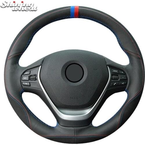 Shining wheat Black Suede Leather Blue Red Marker Hand-stitched Car Steering Wheel Cover for BMW F30 320i 328i 320d F20