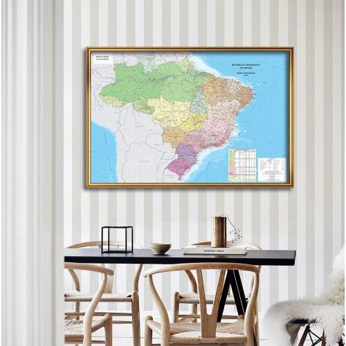 150*100 Cm The Brazil Map In Portuguese with Detailed Cities Large Poster Non-woven Canvas Painting Home Decor School Supplies