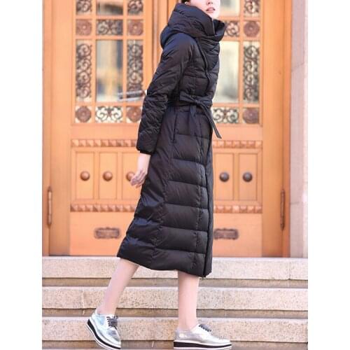 Brand European Coat Winter Jacket Women Black X-Long Slim Waist Thicken Warm White Duck Down manteau femme Coats XC039