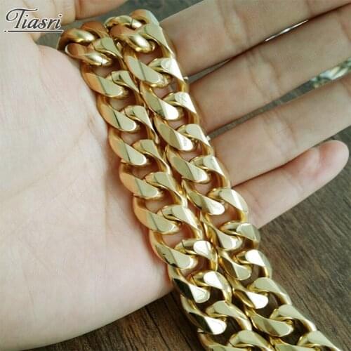 Tiasri 14mm Curb Cuban Link Chain Man Necklace Gold Color Stainless Steel Jewelry Goth Aesthetic Hip-Hop Punk Boy Gift Wholesale