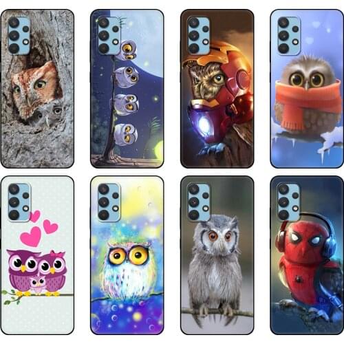 Black tpu Case For Samsung galaxy A32 A42 A52 A72 4g 5g S21 PLUS ultra back cover Cute Owls Cartoon