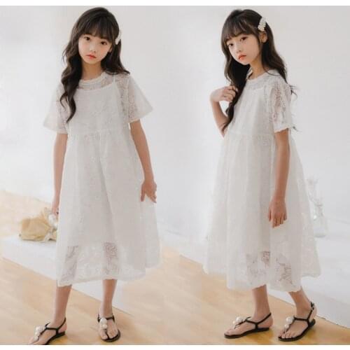 5 To 17 Years Kids and Teenager Girls Princess Dress Children Cute Embroidered Lace Dress Summer Baby Girls Loose Dress, #8741