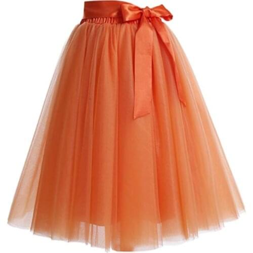 Summer Style 6 Layers Knee Length Tutu Tulle Skirt High Elastic Waist Swing Ball Gown Pleated Skater Skirts Saias Jupe