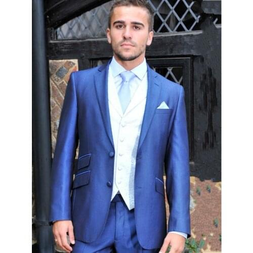 Handsom Royal Blue Men Prom Dress Business Suits Groom Wedding Coat Waistcoat Trousers Sets (Jacket+Pants+Vest+Tie) K:1292