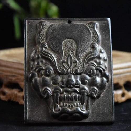 Hongshan culture archaize black iron meteorite tiger head pendant statue