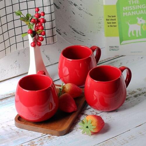 Red Simple Mug Ceramic Big Belly Cup Family Festive Drinking Water Coffee Milk Large Capacity