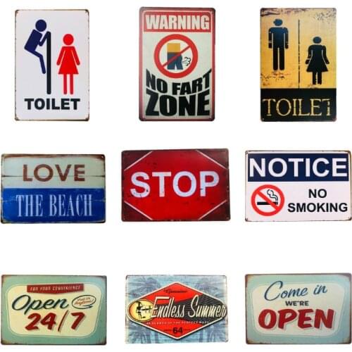 Open Stop TOILET Metal Tin Signs Warning No Smoking Free Wifi Poster Plate Pub Rustic Wall Plaque Garage Bar Home Wall Decor
