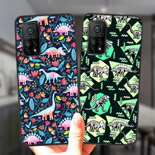 Fashion Cute Dinosaur Baby Phone Case For Xiaomi Mi 10T Lite Redmi Note 10 10S 9S 7 8 9 Note10 Pro 8T 9C Black Silicone Cover