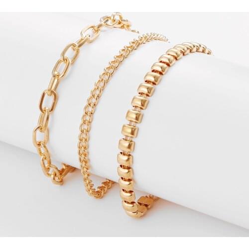 IPARAM Vintage Gold Metal Chain Bracelet Set Womens Punk Simple Geometric Chain Layered Charm Bracelet Fashion Jewelry Gift