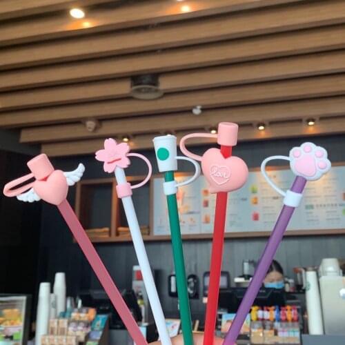 The new dustproof non-disposable recyclable dustproof girl heart cute coffee straw cap straw plug