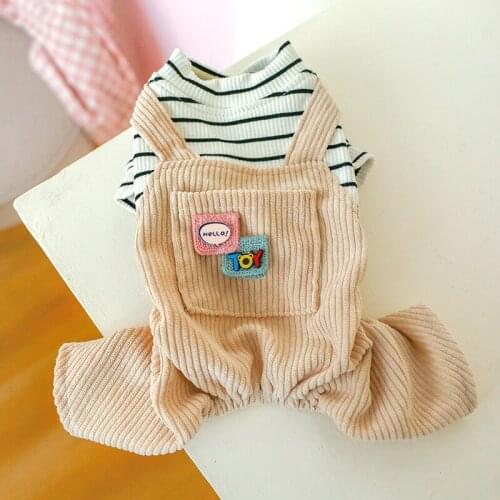 Dog Clothes Jumpsuit Winter Pet Clothes Puppy Striped Pocket Overalls Hoodies Warm Dog Clothing Outfit Small Dog Costume Apparel
