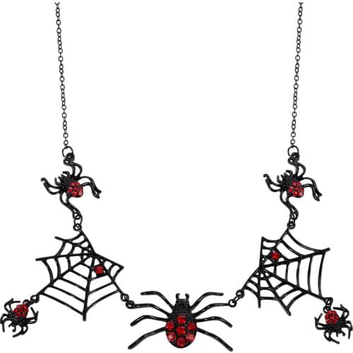 Punk Halloween Red Rhinestone Spider Jewelry Set Necklace Earrings Gothic Pendant Vintage Gifts Terror Night Party Accessory