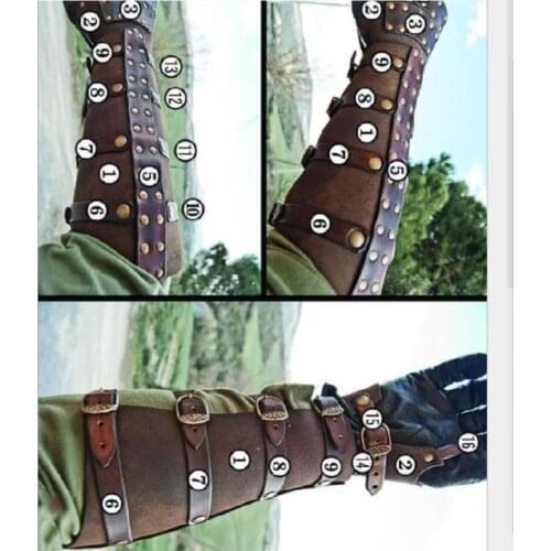 Medieval Renaissance Gothic Leather Glove Gauntlet Arm Cuff Bracer Strap Rivet Ranger Archer Larp Cosplay Vambrace